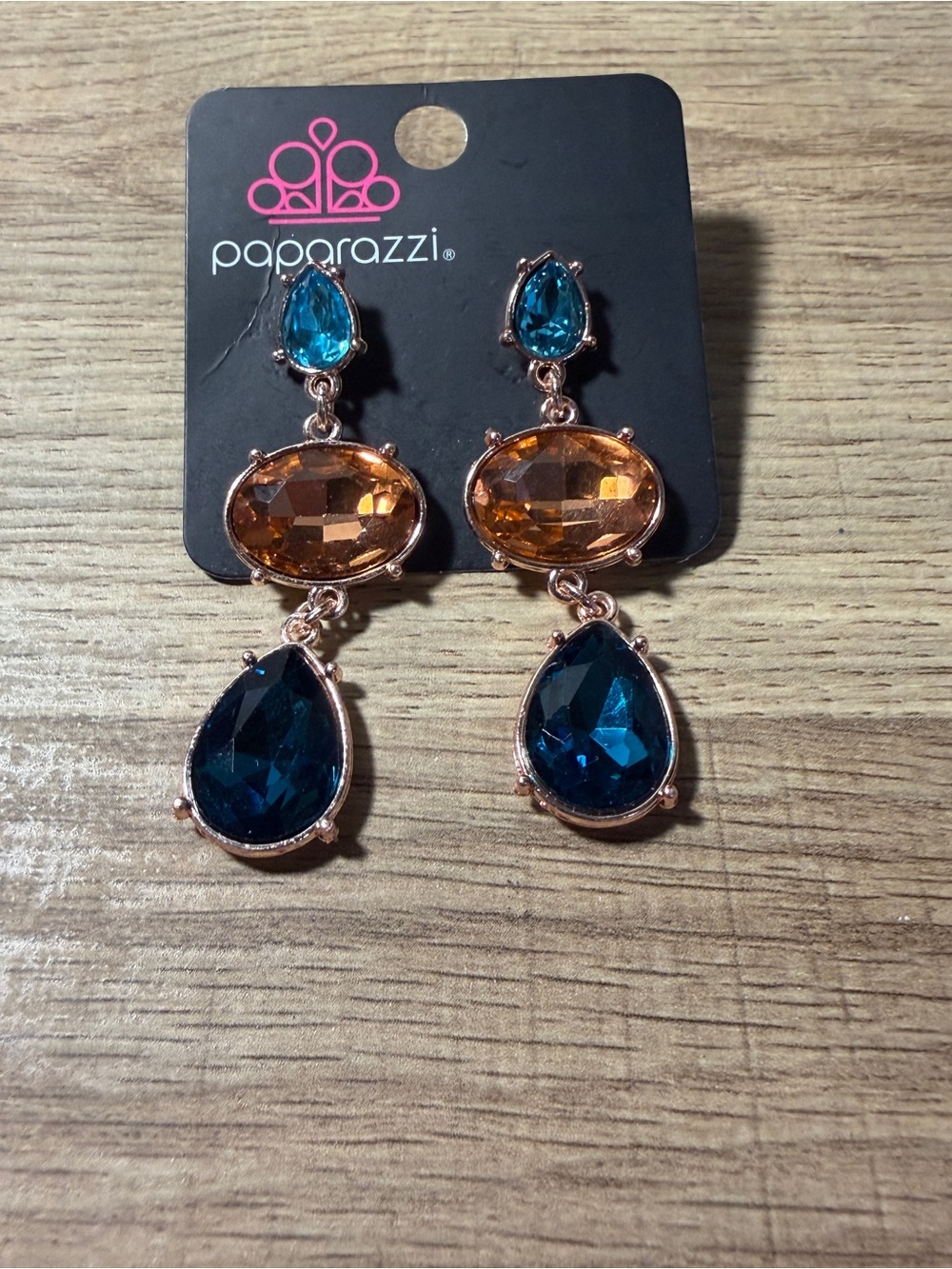 paparazzi Blue and Amber Triple Drop Dangle Earrings
